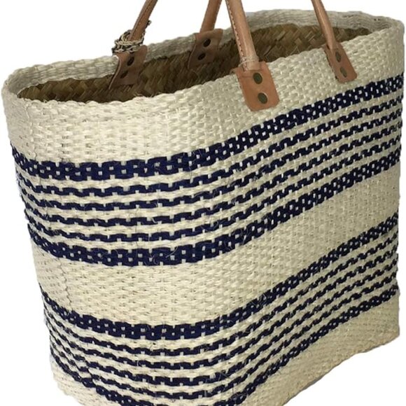 Mar Y Sol Caracas Striped Large Woven Basket Beach Tote Bag - Picture 2 of 10